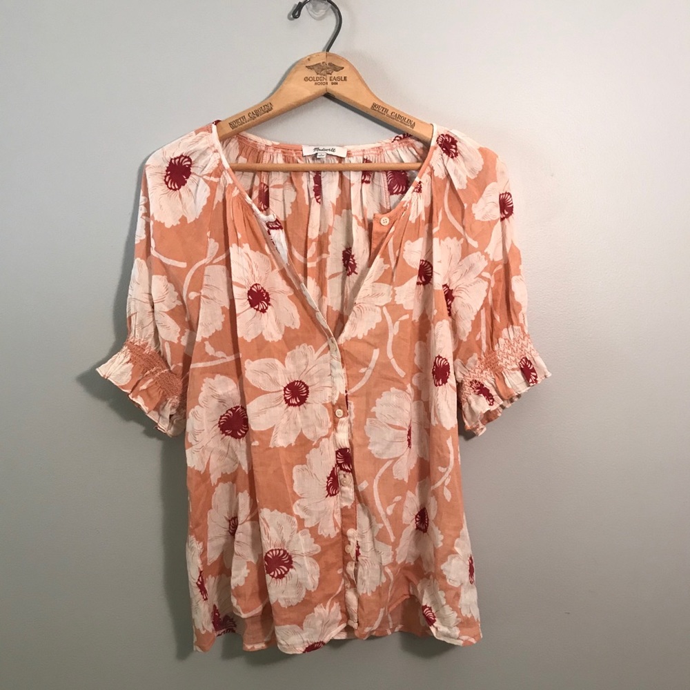 Madewell Smocked Button-Down Floral Big Time Bloom